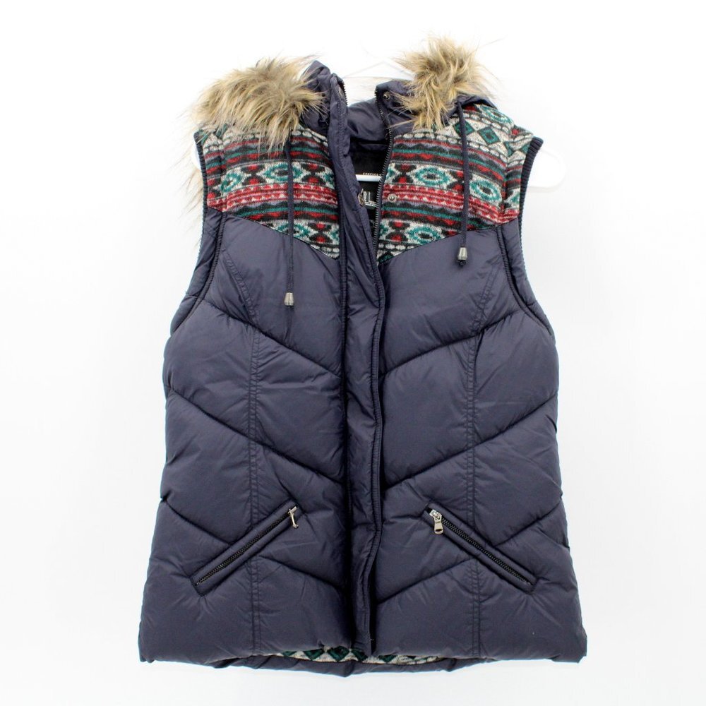Forever 21 Zip-Up Puffer Vest with Faux-Fur Trim Large